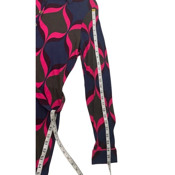 Boden stretch jersey knit Geometric print Button up Long Sleeve Shirt Dress belt - Picture 10 of 10